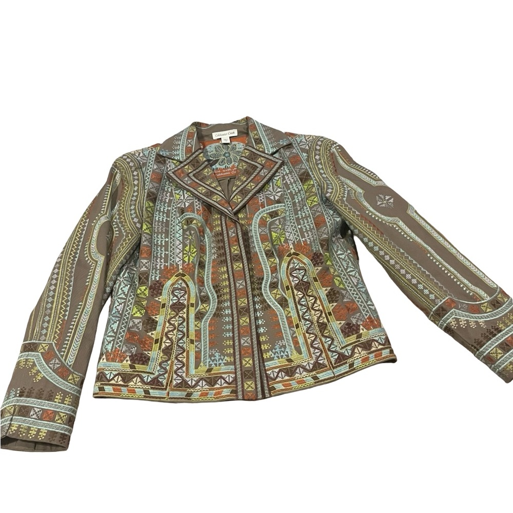 Coldwater Creek Sz 12 Aztec Embroidered Jacket Cotton Jacket embroidered western